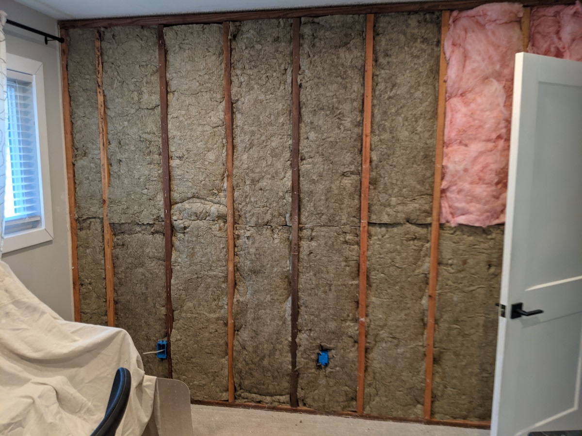 the wall now has electric hookups and insulation